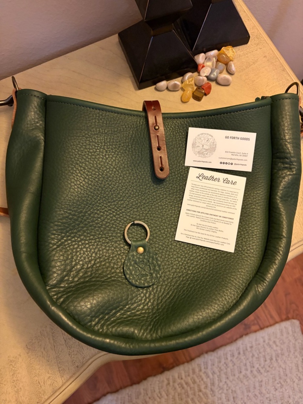 Go Forth Goods Celeste Forest Green Leather Hobo Bag with Saddle Strap